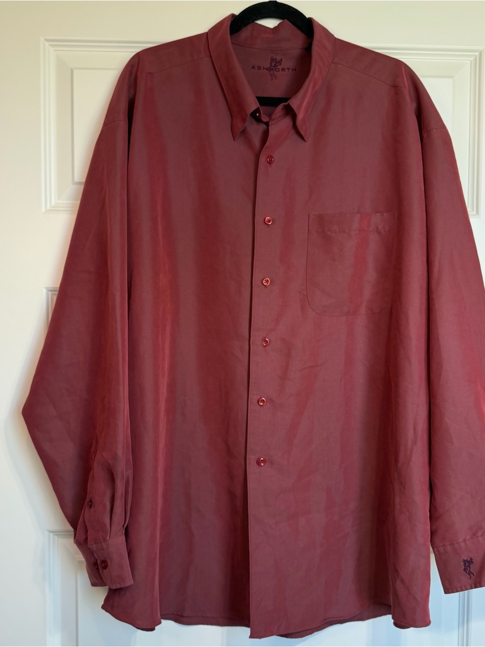 Ashworth Men’s XXL Burgundy Long Sleeve Button Shirt Golf Casual Red Pocket